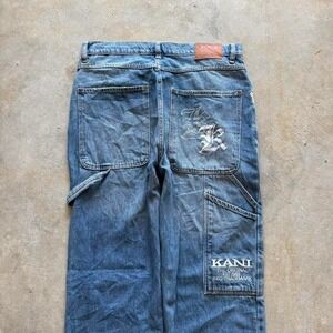 Karl Kani Carpenter Embroidered Straight Jnco Styl Y2k Denim Jeans 32x34